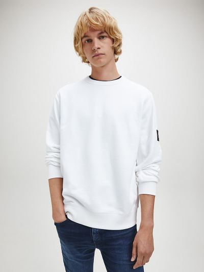 Calvin Klein Ruhák HU356277 | Calvin Klein Organic Cotton Badge Férfi Pulóver Világos Fehér